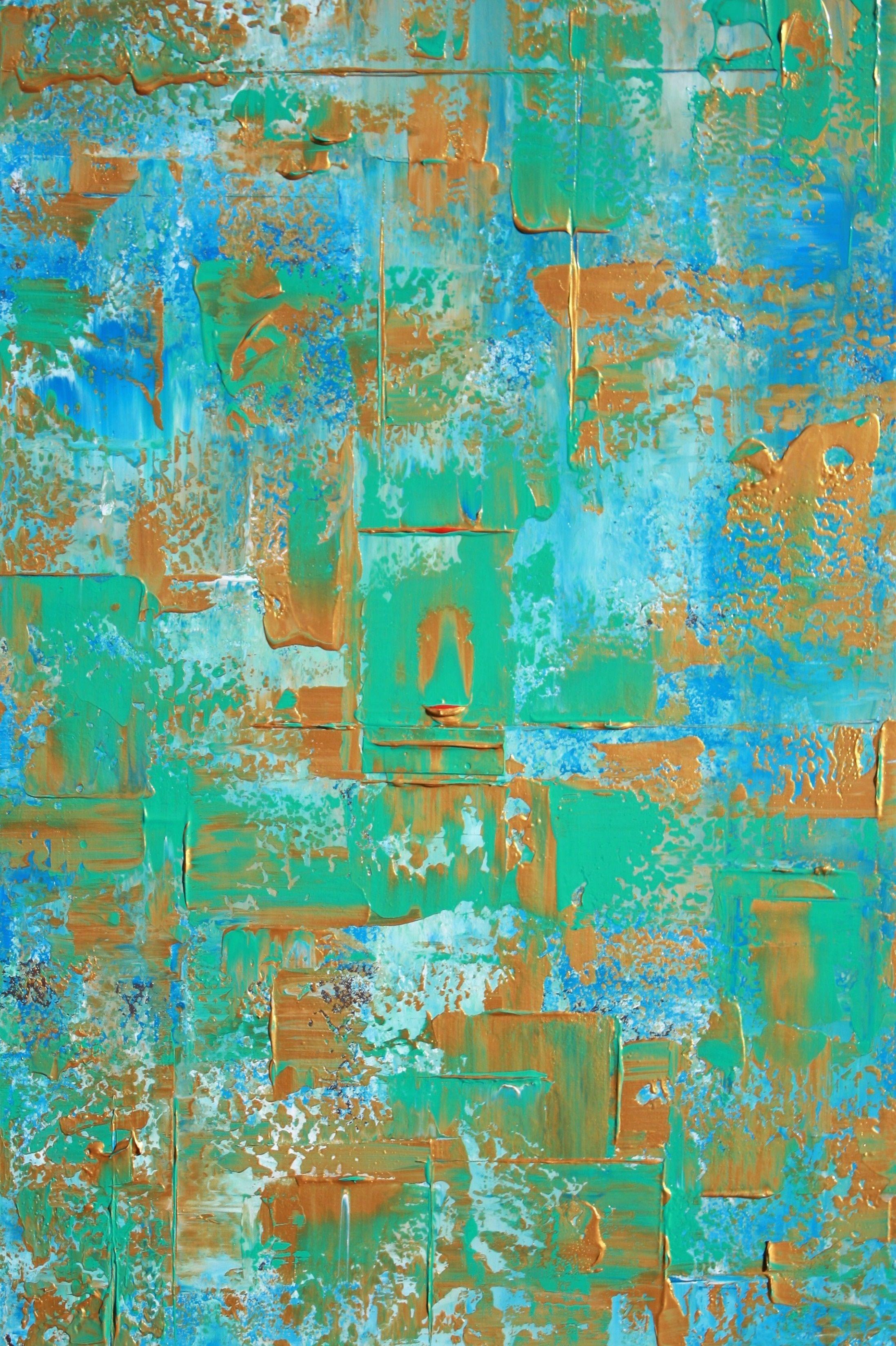 teal and gold abstract painting