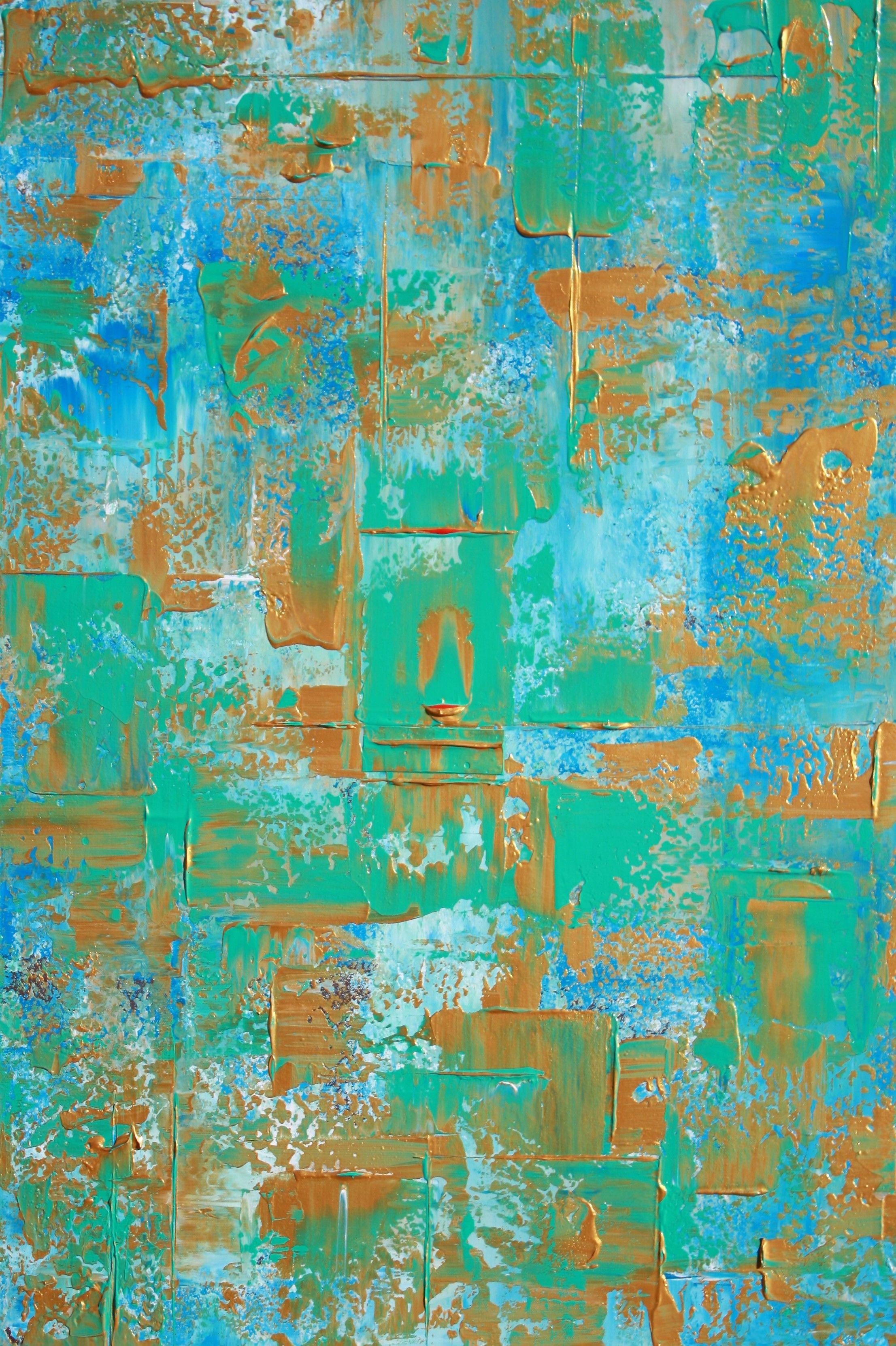 Robert Lynn Abstract Painting - Blue Teal Gold Abstract, Painting, Acrylic on Canvas
