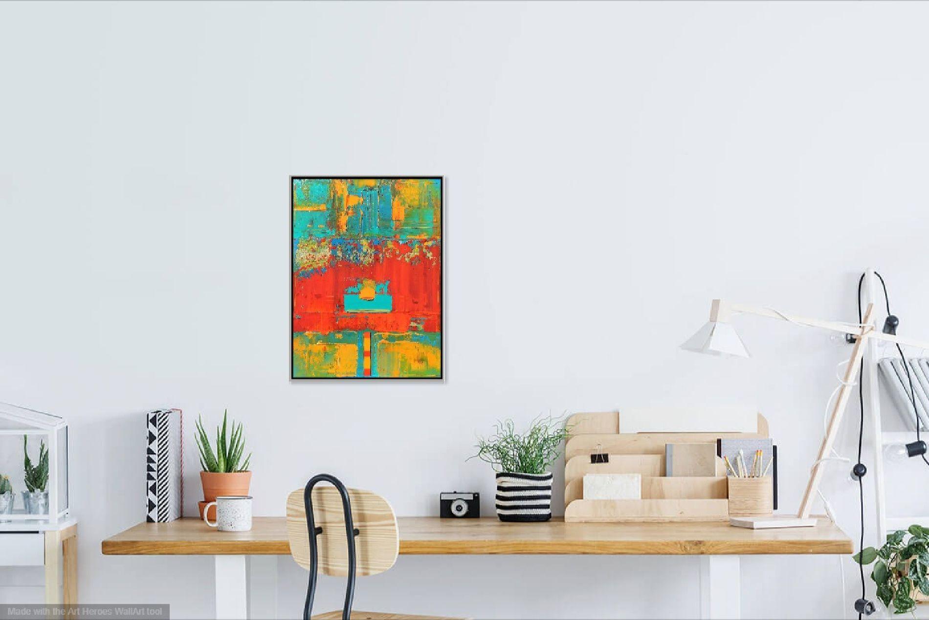 Naranja Rojo Amarillo Línea Abstracto, Pintura, Acrílico sobre Lienzo en venta 2