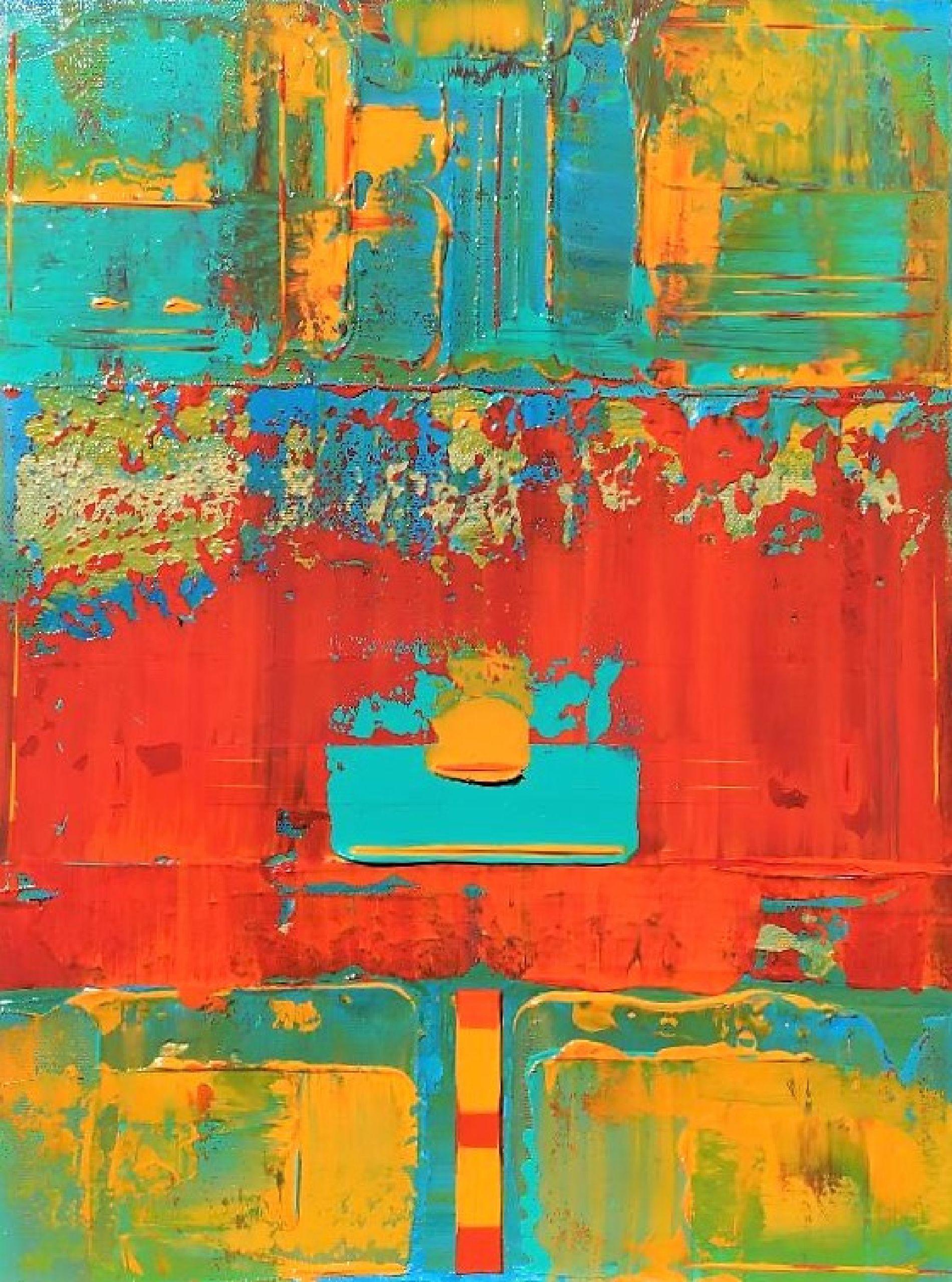 Abstract Painting de Robert Lynn - Naranja Rojo Amarillo Línea Abstracto, Pintura, Acrílico sobre Lienzo