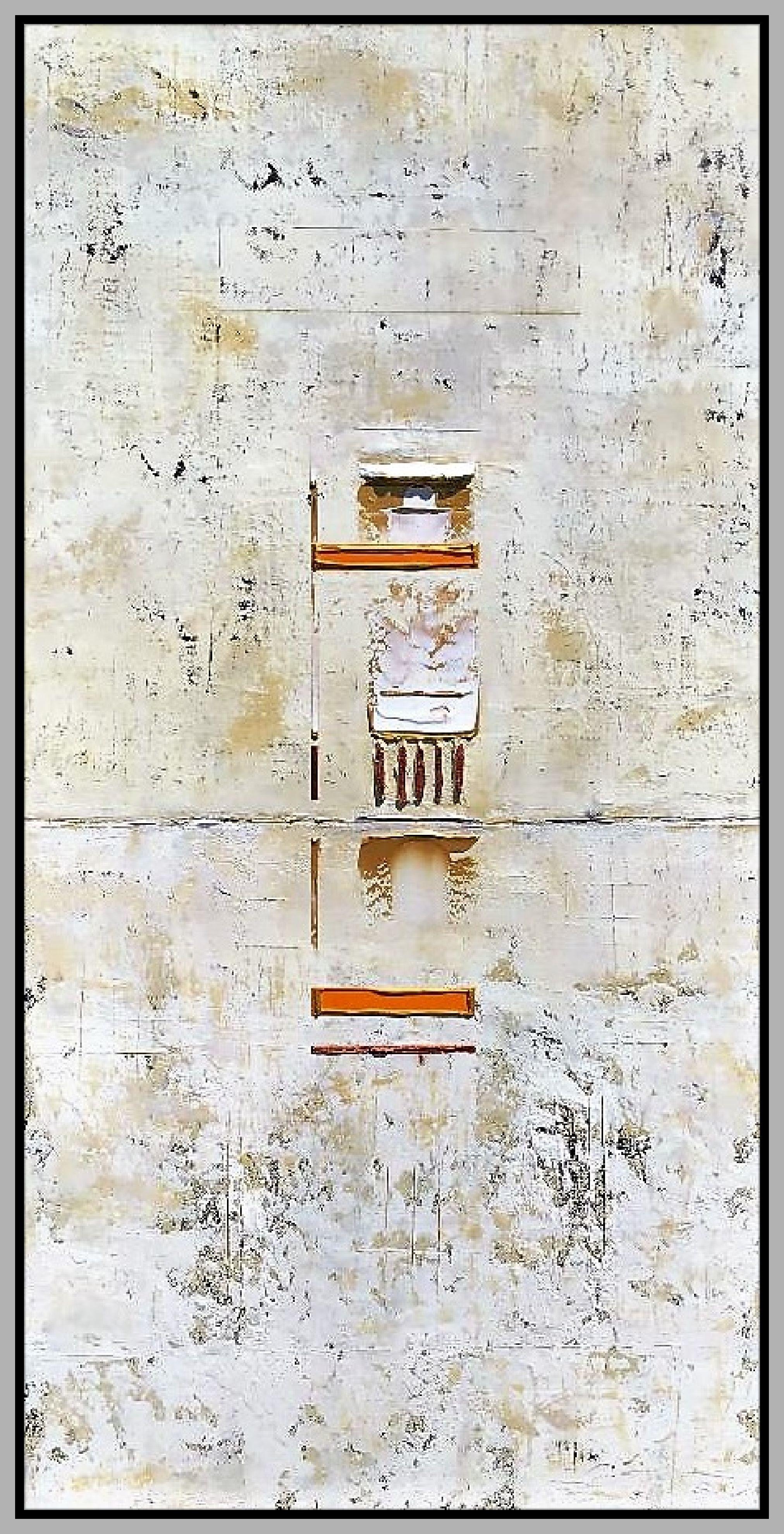 Primitive Abstract Gold Copper Orange Marks, Painting, Acrylic on Canvas For Sale 2