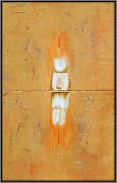 Primitivo Dos Paneles Oro Blanco Naranja Marcas, Pintura, Acrílico sobre Lienzo