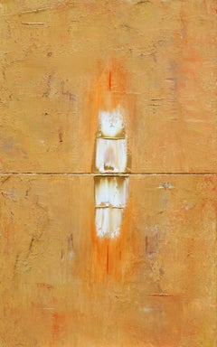 Primitivo Dos Paneles Oro Blanco Naranja Marcas, Pintura, Acrílico sobre Lienzo