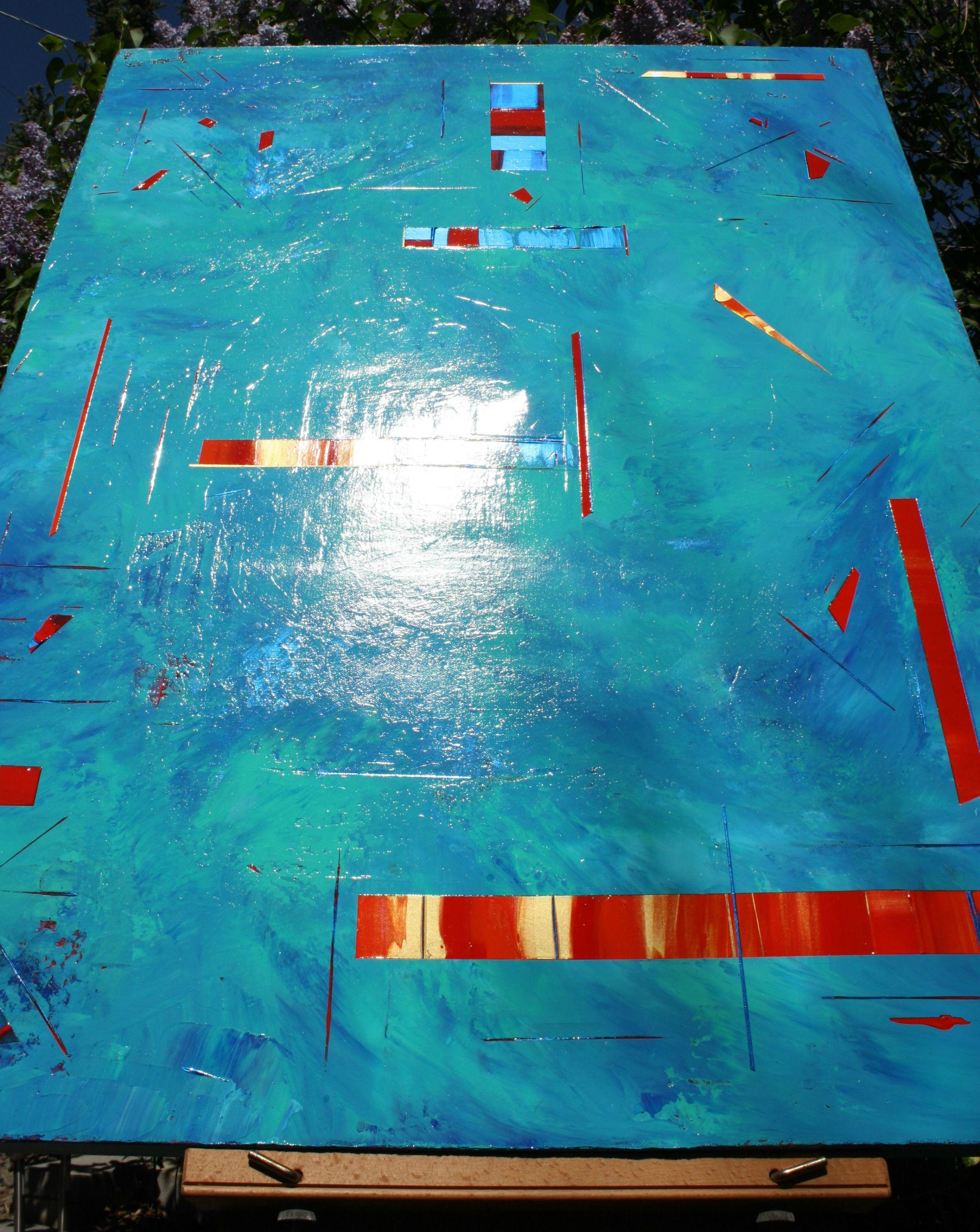 Scandinavo astratto due, Pittura, Acrilico su tela - Abstract Painting Blu di Robert Lynn