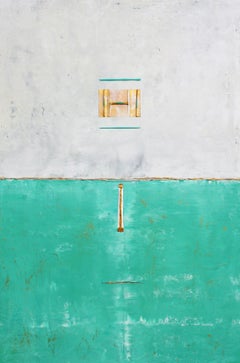 Teal White Gold Abstract, Painting, Acrylic on Canvas
