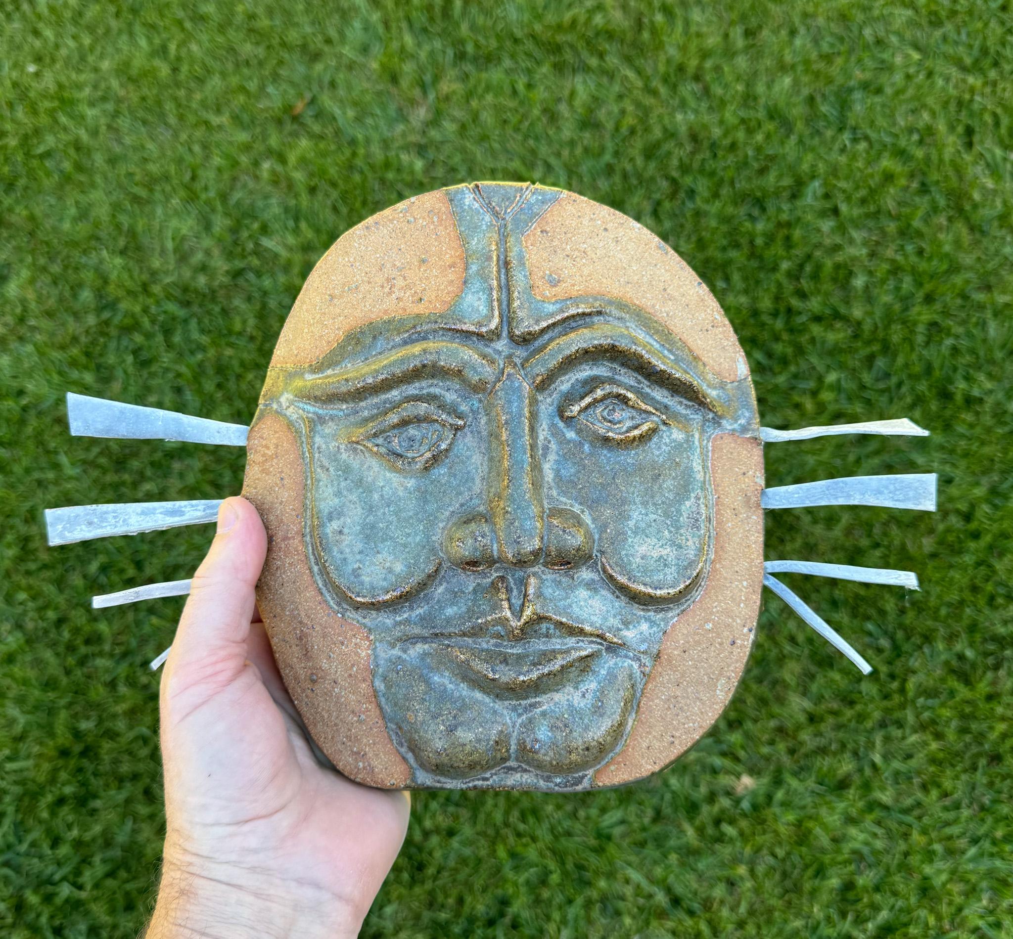 Robert M. Hardy Wall Hanging Ceramic Mask Sculpture, California circa 1979.