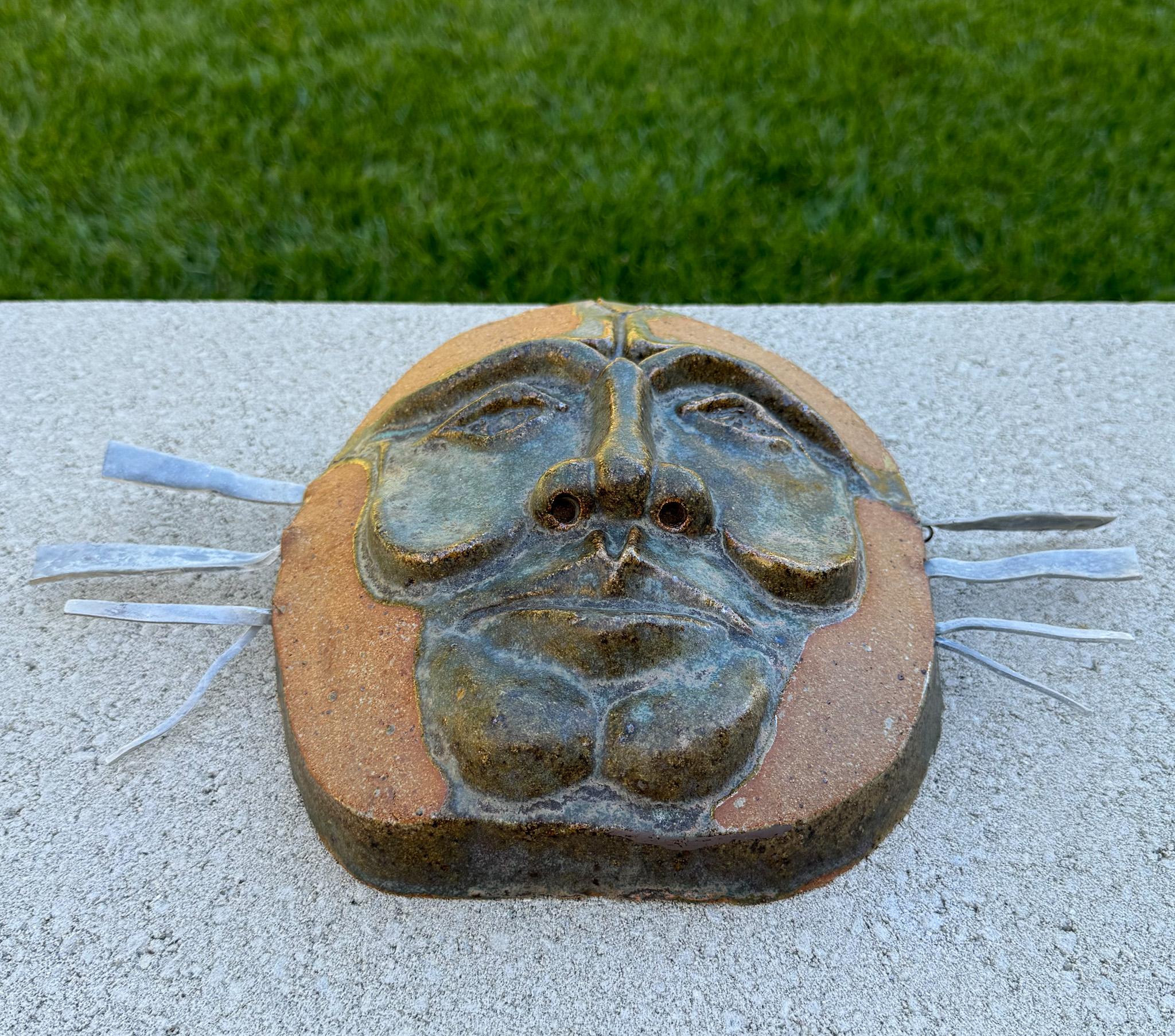 American Robert M. Hardy Wall Hanging Ceramic Mask Sculpture, California circa 1979 For Sale
