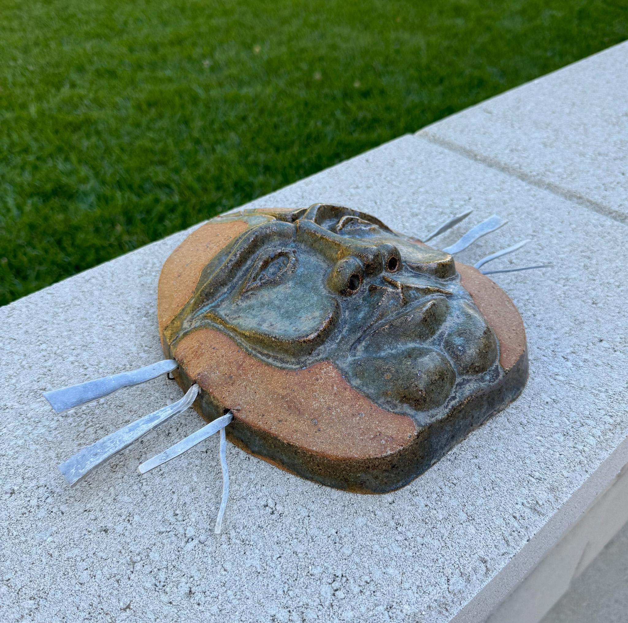 20th Century Robert M. Hardy Wall Hanging Ceramic Mask Sculpture, California circa 1979 For Sale