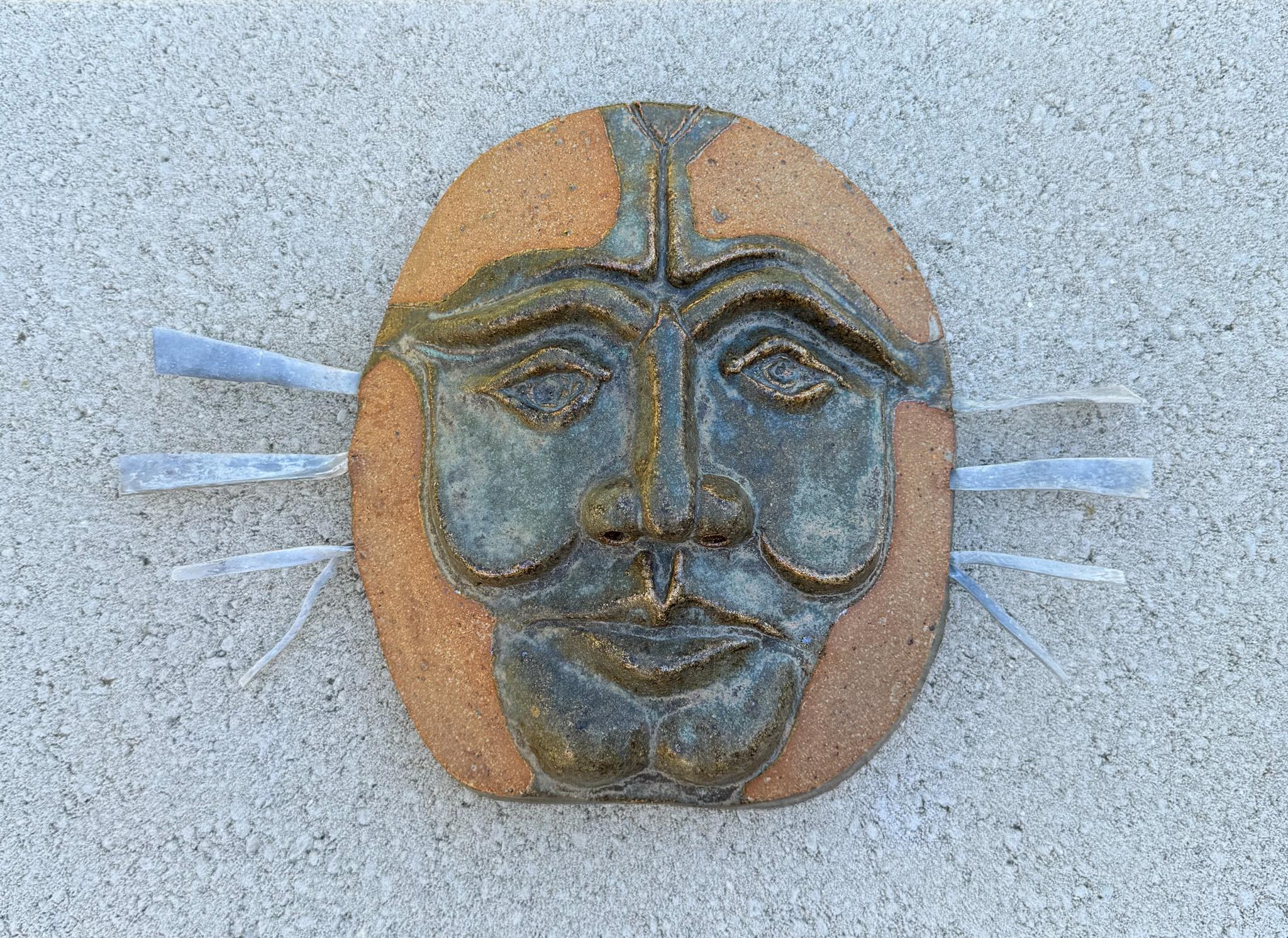 Robert M. Hardy Wall Hanging Ceramic Mask Sculpture, California circa 1979 For Sale 2