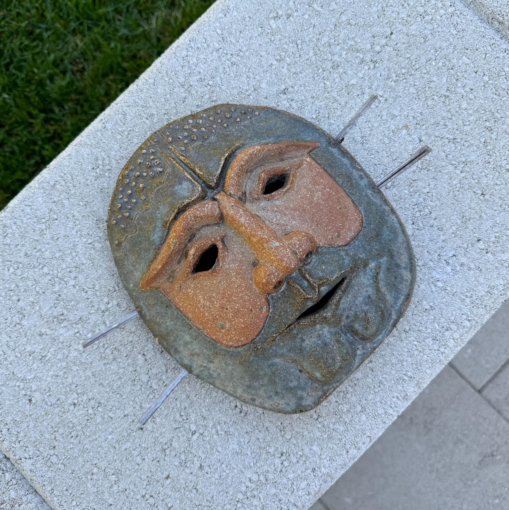 Robert M. Hardy Wall Hanging Ceramic Mask Sculpture, California circa 1980 For Sale 3