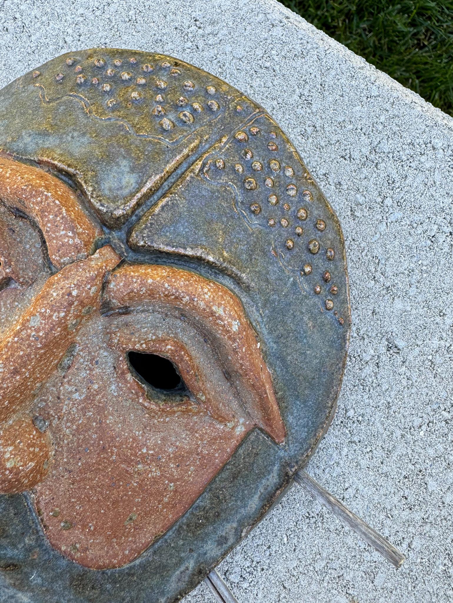 American Robert M. Hardy Wall Hanging Ceramic Mask Sculpture, California circa 1980 For Sale