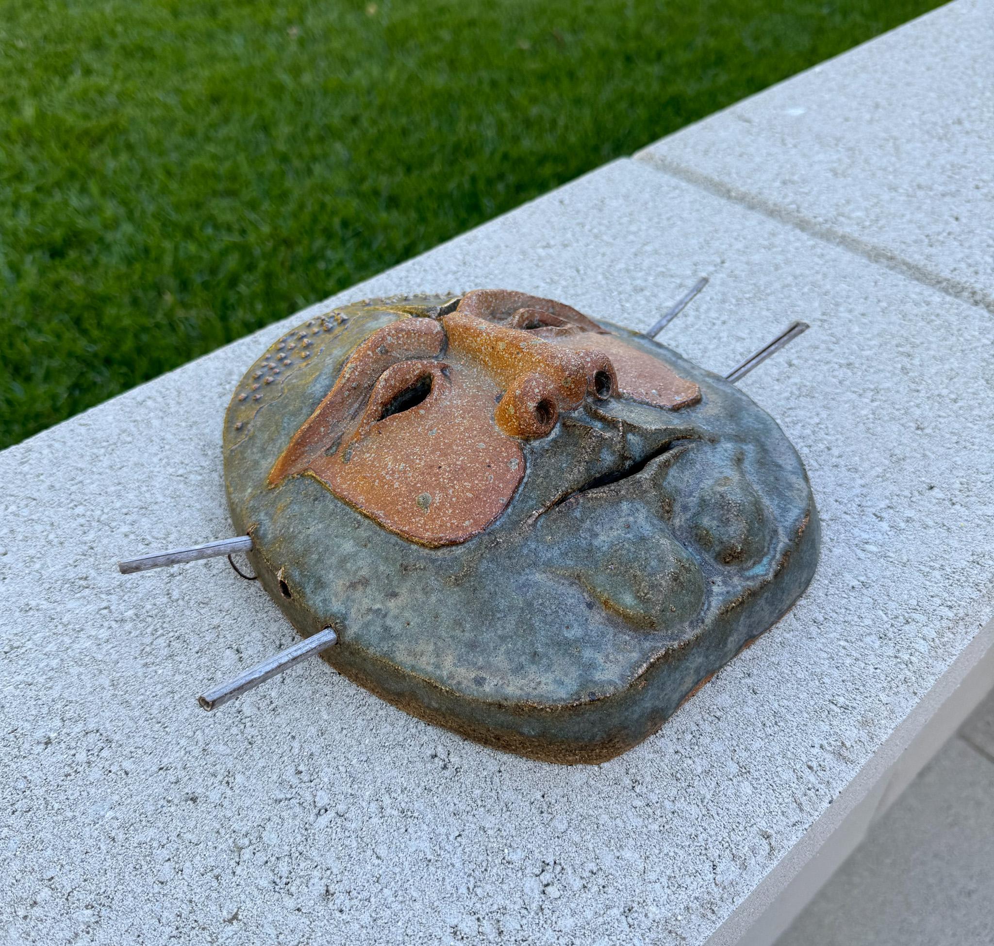 20th Century Robert M. Hardy Wall Hanging Ceramic Mask Sculpture, California circa 1980 For Sale