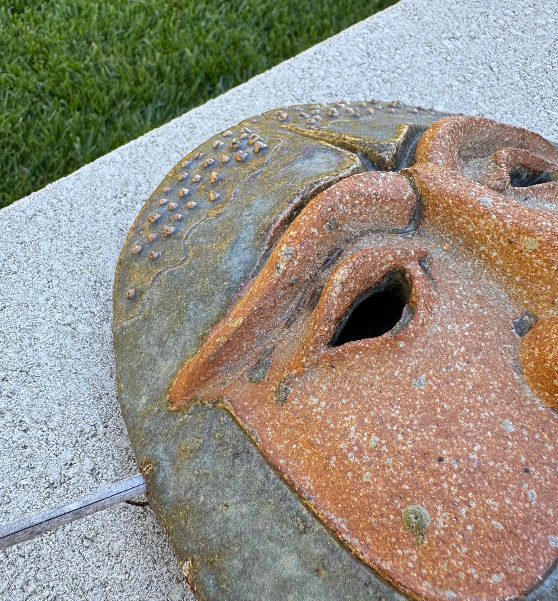 Robert M. Hardy Wall Hanging Ceramic Mask Sculpture, California circa 1980 For Sale 1