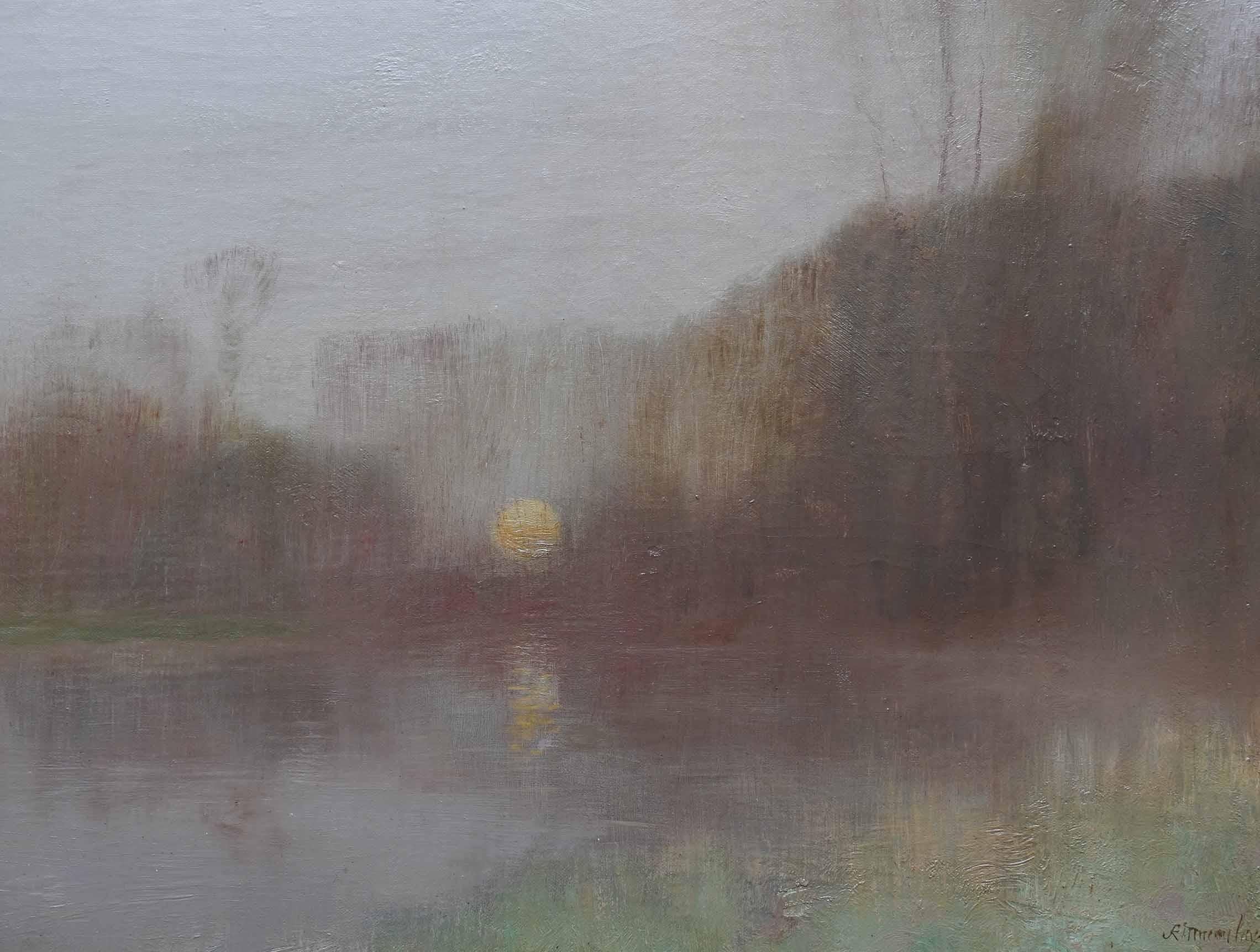This stunning Scottish Impressionist Victorian landscape oil painting is by noted Glasgow Boy artist Robert Macaulay Stevenson. Painted circa 1899 the composition is a rising moon over a river landscape. The theme is one close to Stevenson's heart,