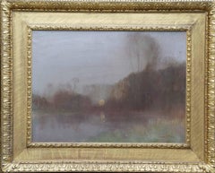 Paesaggio fluviale al chiaro di luna - pittura ad olio britannica vittoriana del 1899 di arte impressionista