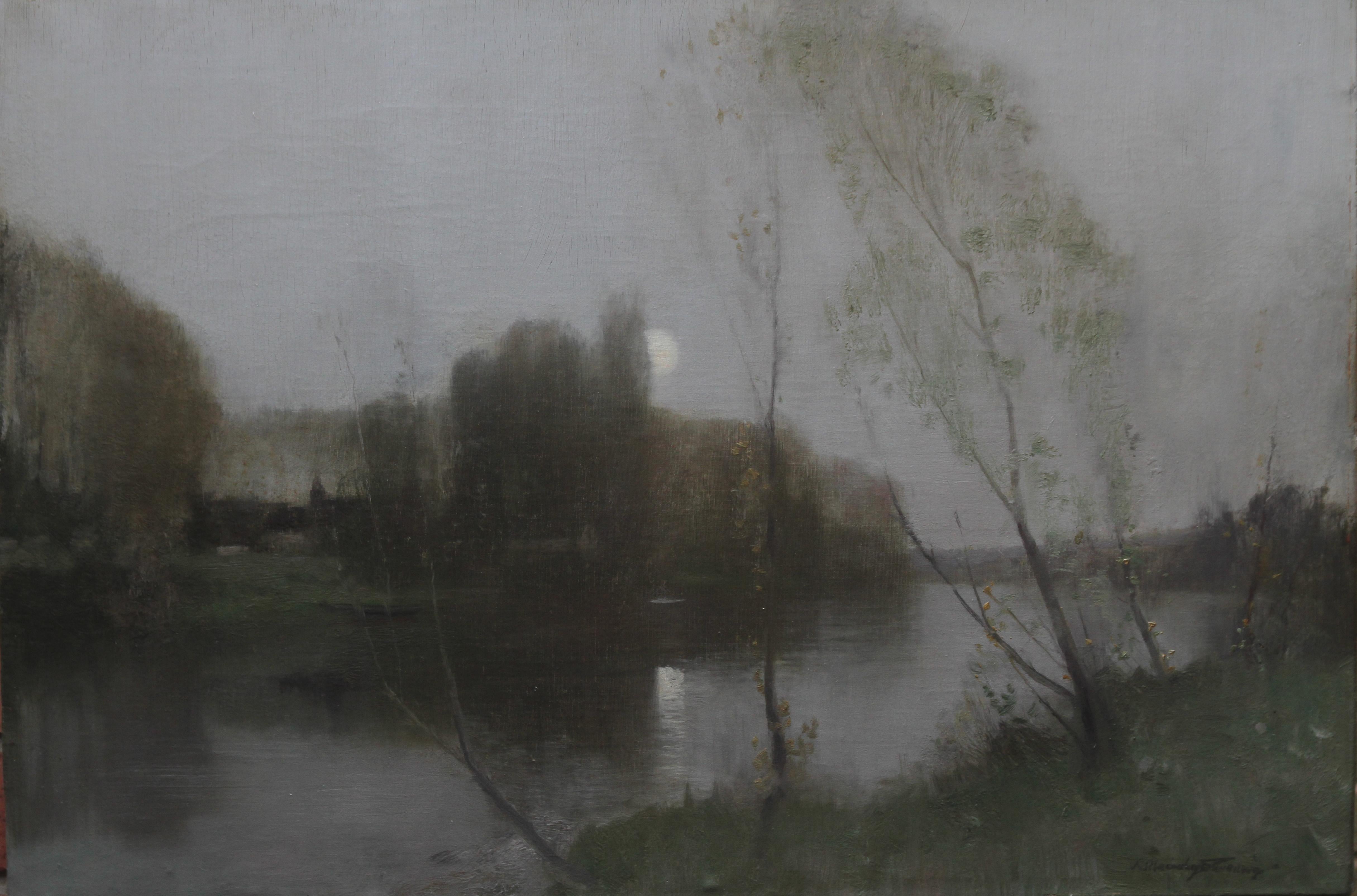 Scottish Nocturne - Glasgow Boy Victorian Impressionist oil painting riverscape - Painting by Robert MacAulay Stevenson