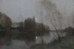 Scottish Nocturne - Glasgow Boy Victorian Impressionist oil painting riverscape