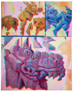 "Copy of a Fake" - Peinture d'anaglyphe violette, rose fluo et blanche