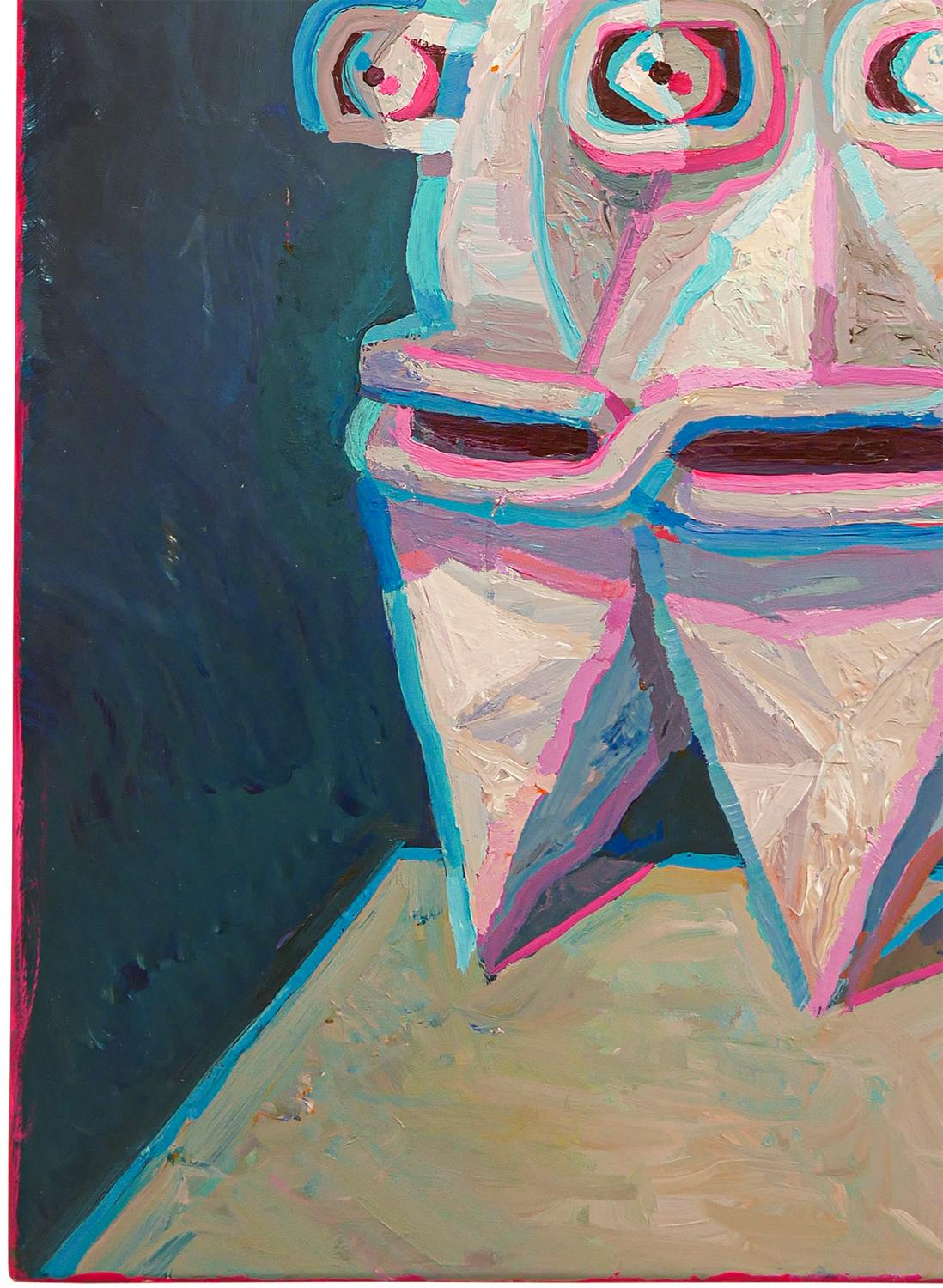 Quadro anaglifico blu scuro, rosa neon e bianco dell'artista Robert MacKenzie di San Francisco. Questo pezzo è incluso in una mostra collettiva del 2023, 