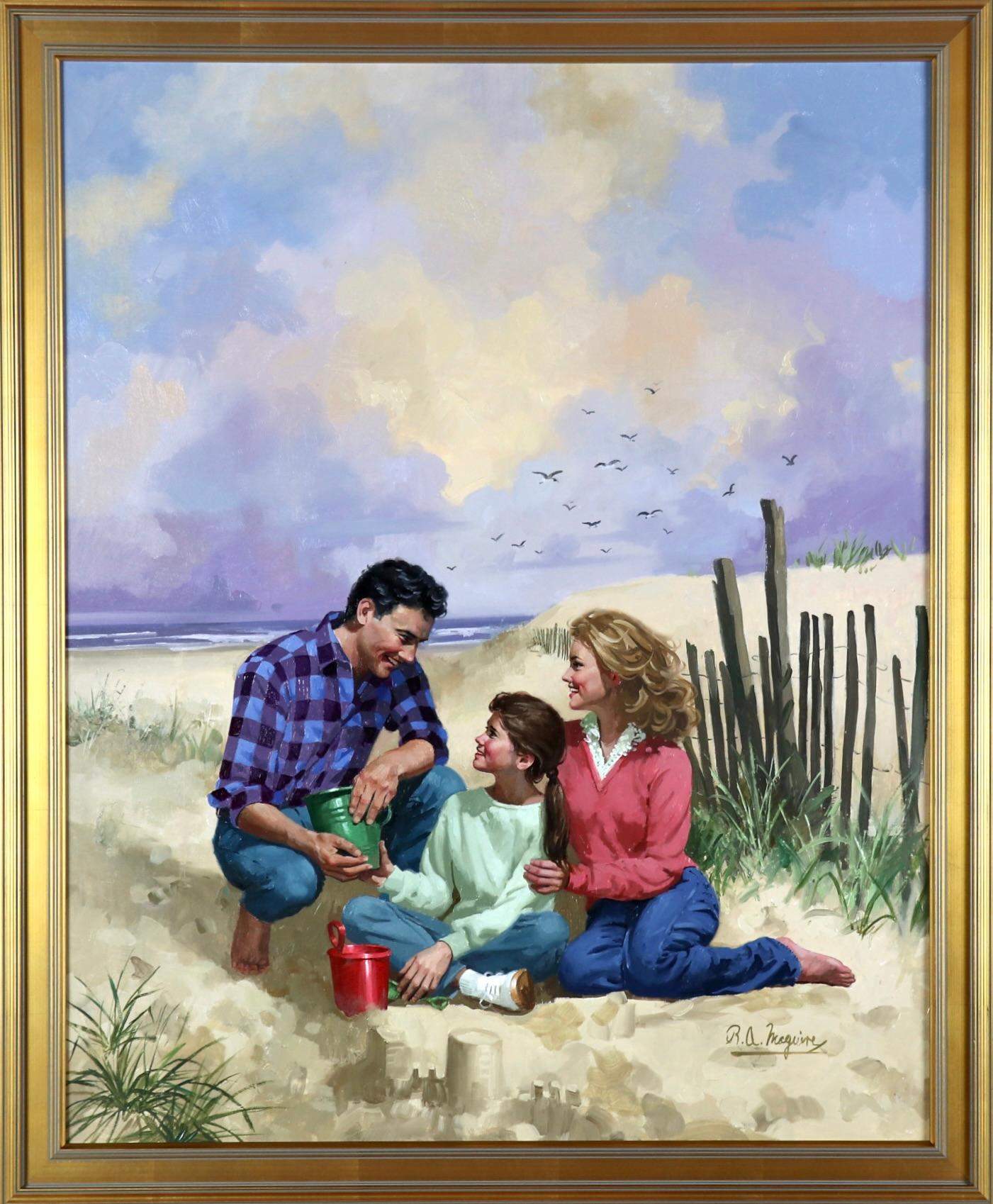 Family on the Beach - Painting by Robert Maguire