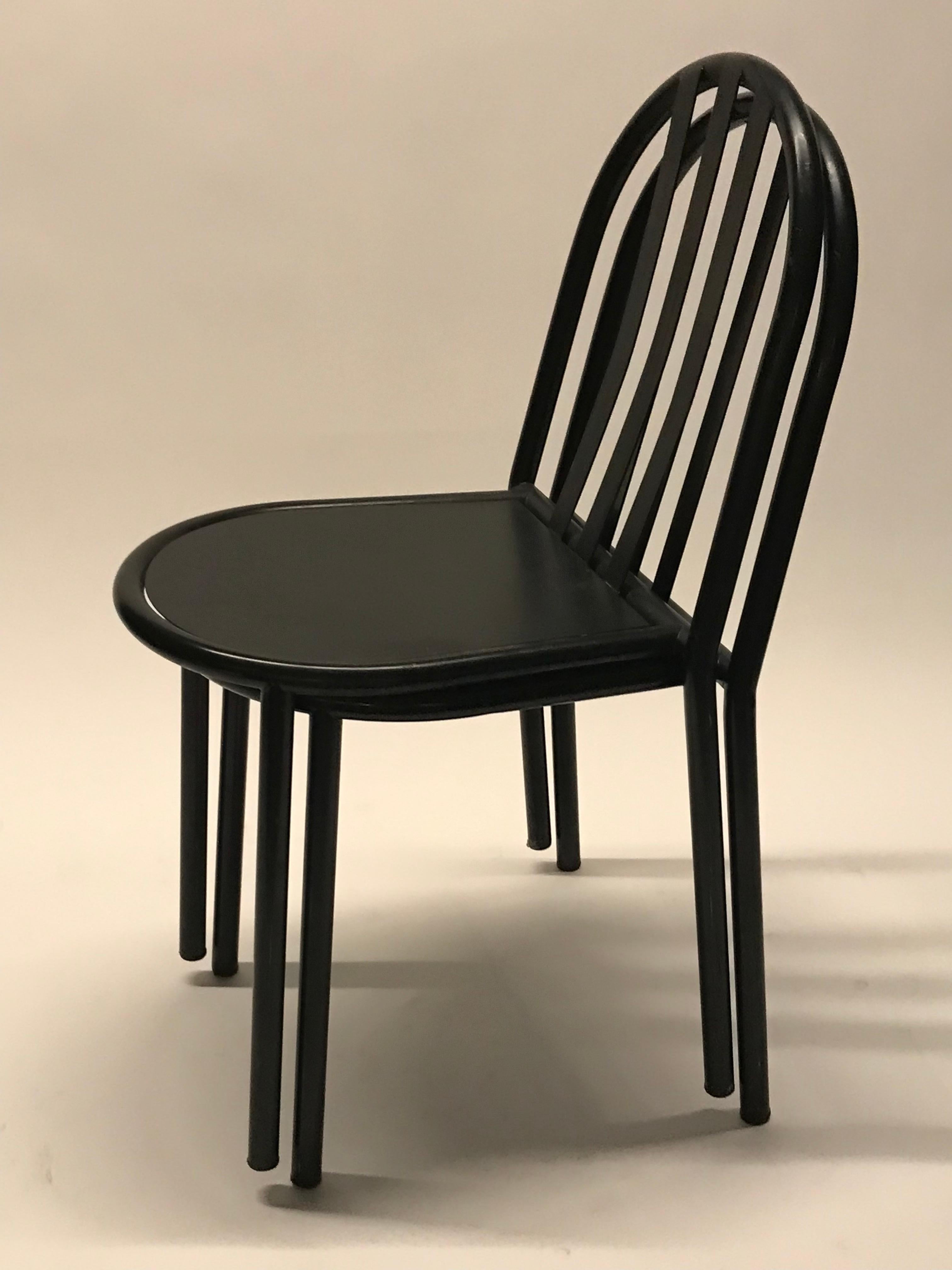Robert Malet Stevens Stacking No.222 Chair Pair in Original Gloss Black Finish 3