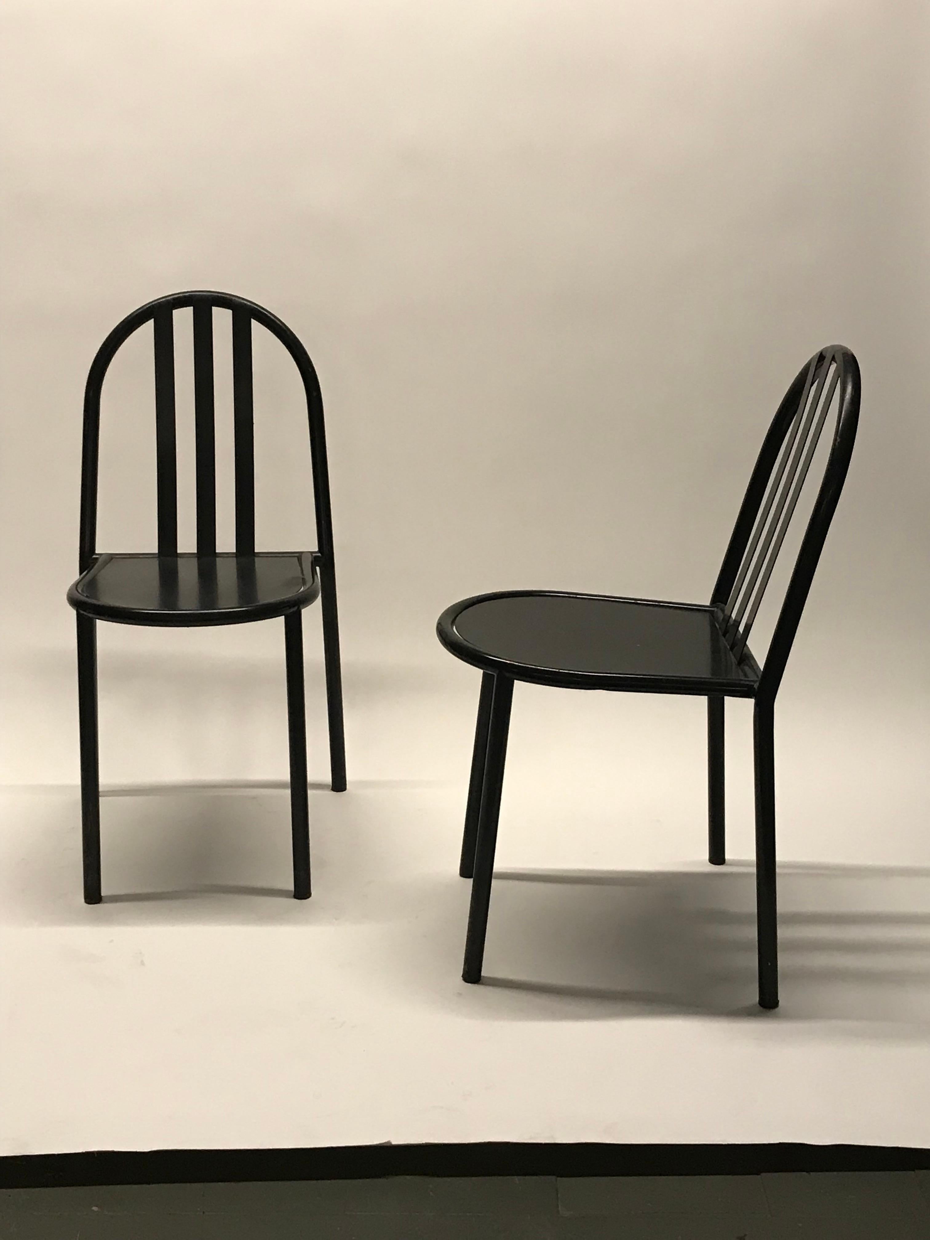 Bauhaus Robert Malet Stevens Stacking No.222 Chair Pair in Original Gloss Black Finish