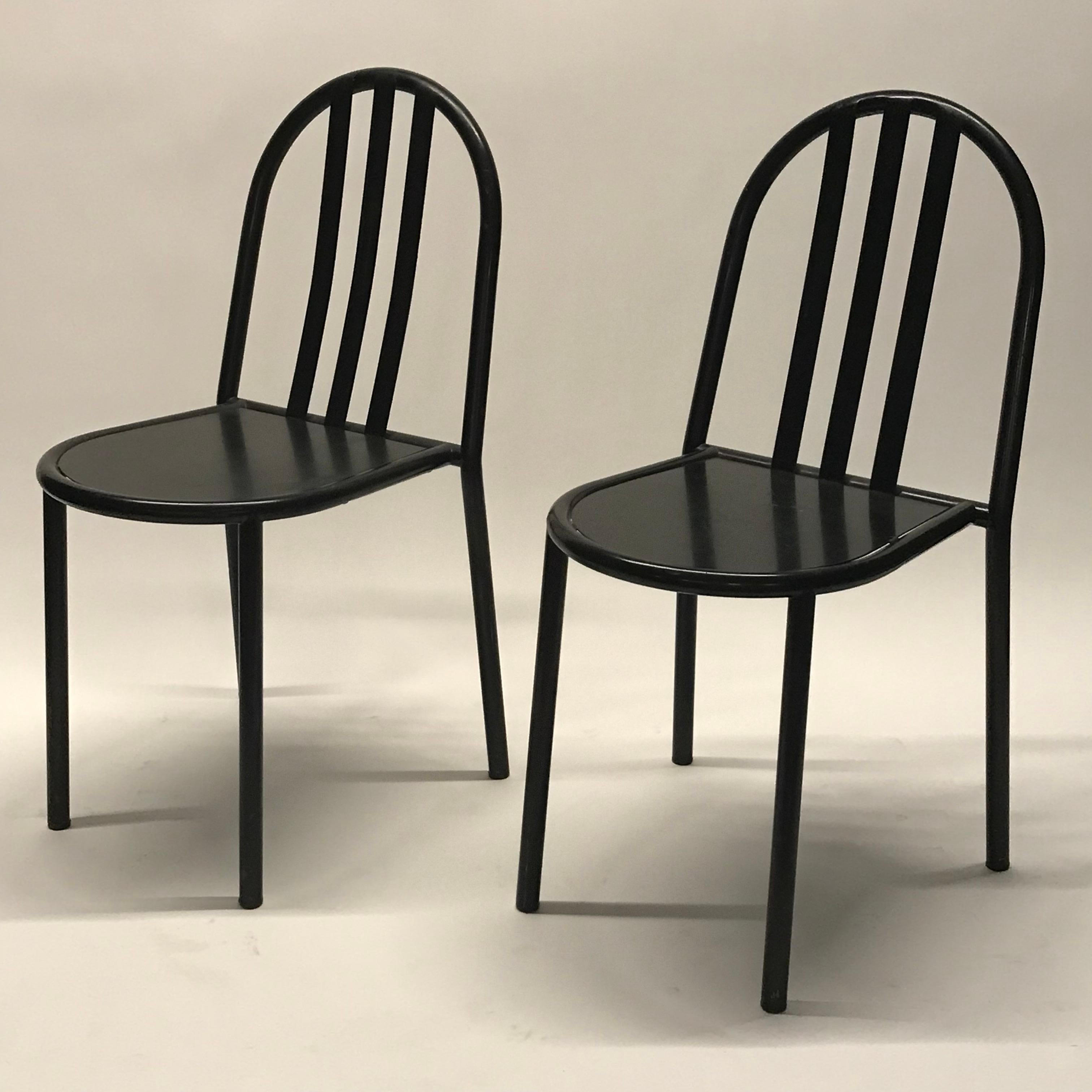 French Robert Malet Stevens Stacking No.222 Chair Pair in Original Gloss Black Finish