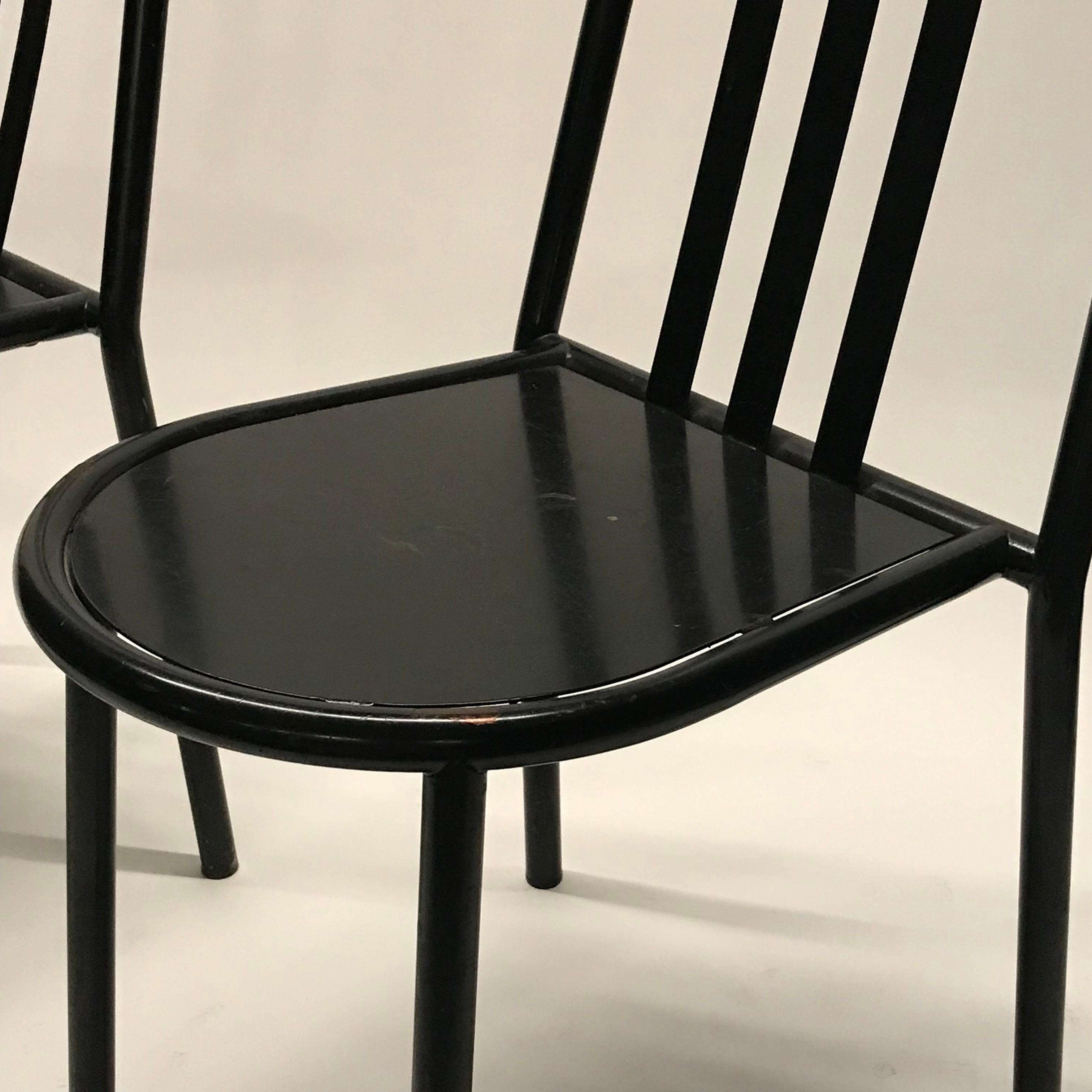 Robert Malet Stevens Stacking No.222 Chair Pair in Original Gloss Black Finish In Good Condition In Fort mill, SC