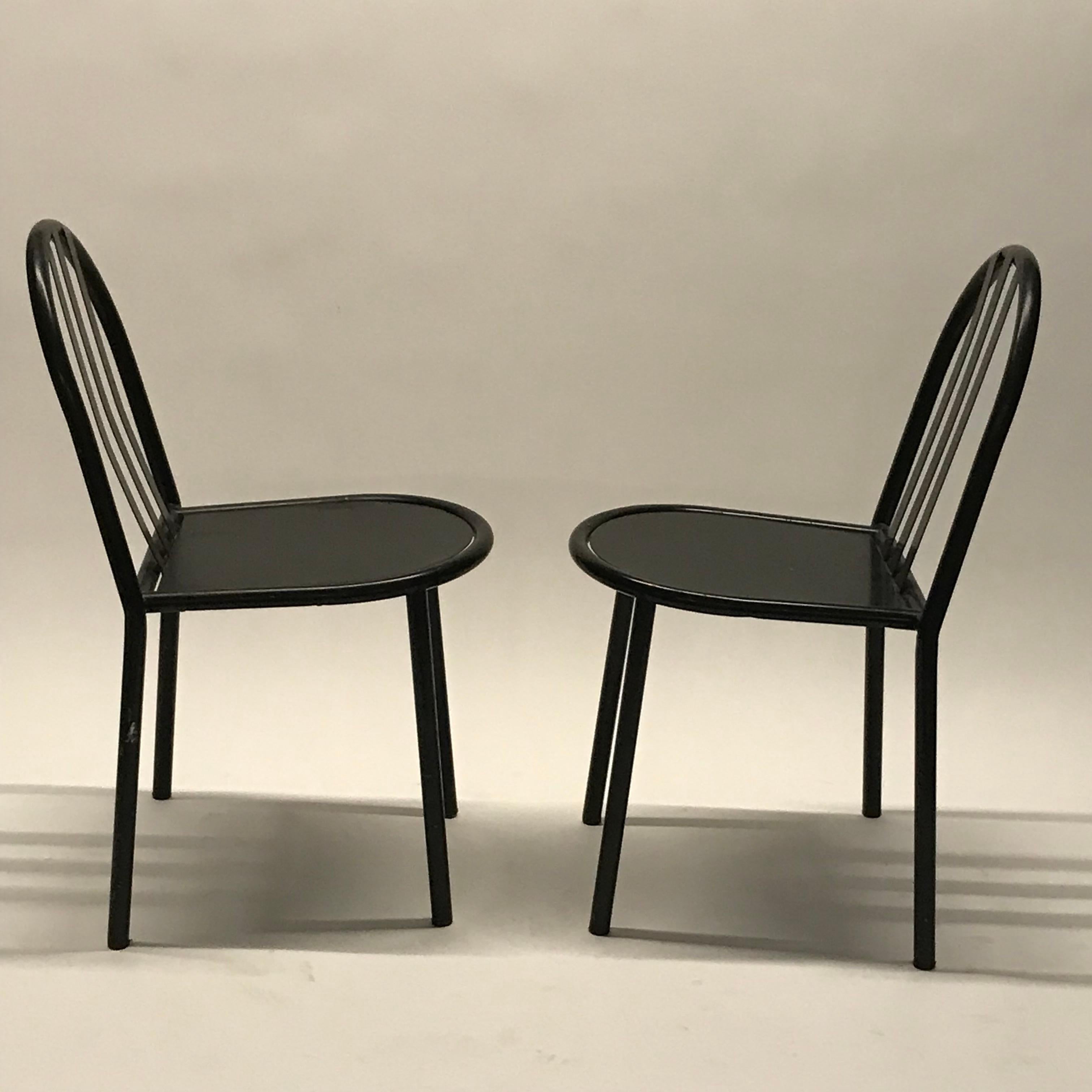Metal Robert Malet Stevens Stacking No.222 Chair Pair in Original Gloss Black Finish