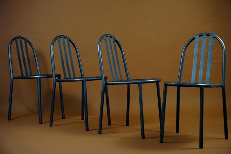 Robert Mallet-Stevens dining chairs model 222, France, design 1928, later production. Set of 4 stackable chairs in great vintage condition. Chairs designed by the one of the masters of the Modern architecture; French architect Robert Mallet-Stevens.