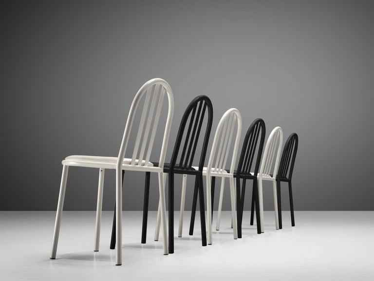 French Robert Mallet-Stevens Bicolor Set of Six Tubular Steel Chairs  For Sale