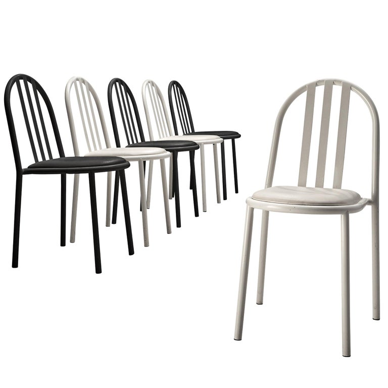 Robert Mallet-Stevens Bicolor Set of Six Tubular Steel Chairs  For Sale
