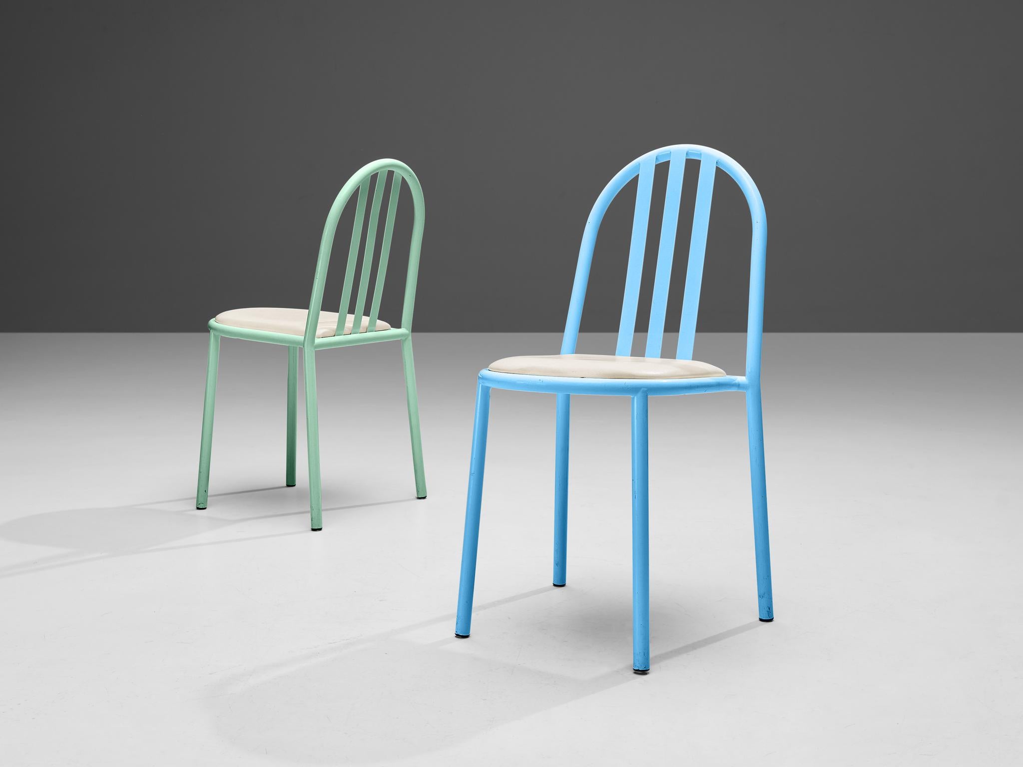 Mid-20th Century Robert Mallet-Stevens Dining Chairs Model 222 in Colourful Metal For Sale