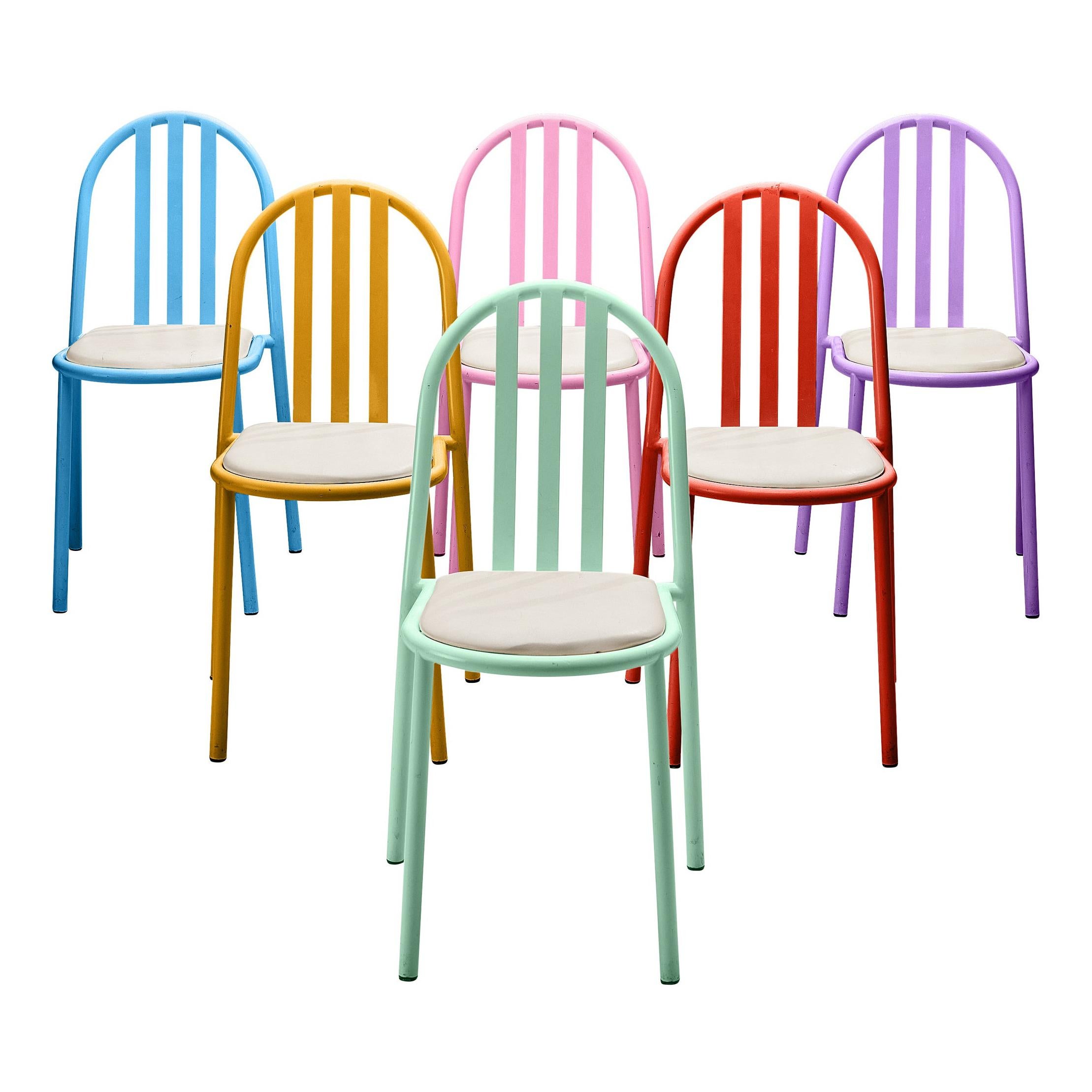 Robert Mallet-Stevens Dining Chairs Model 222 in Colourful Metal
