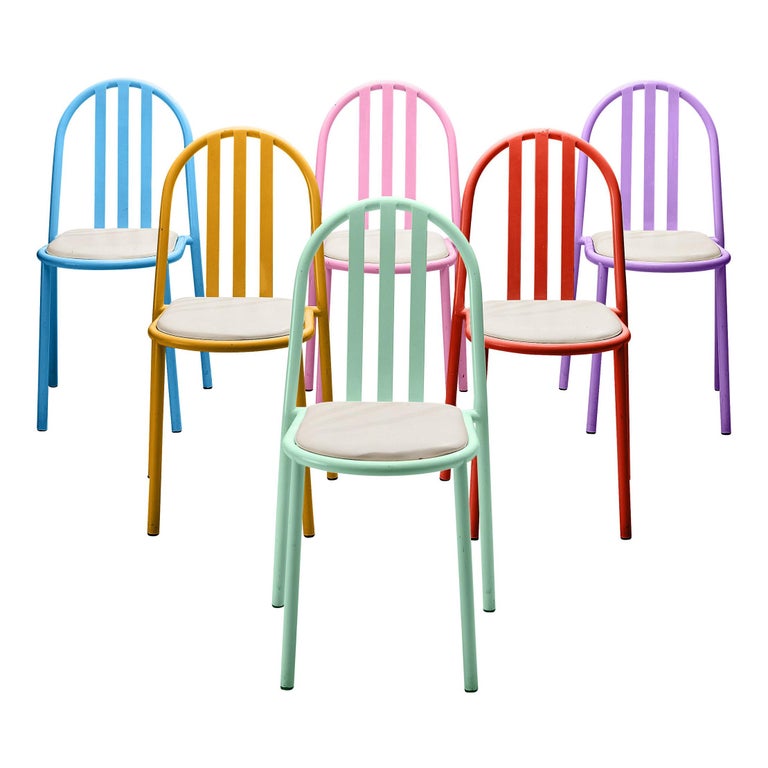 Robert Mallet-Stevens Dining Chairs Model 222 in Colourful Metal For Sale