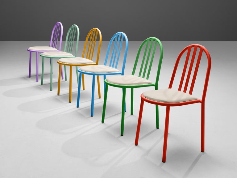Mid-Century Modern Robert Mallet-Stevens Dining Chairs Model '222' in Colourful Metal For Sale