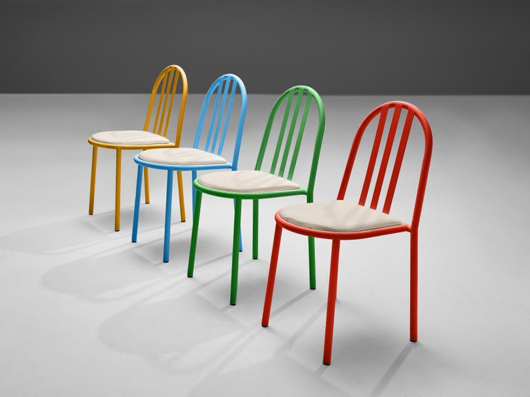 Robert Mallet-Stevens Dining Chairs in Colourful Metal In Good Condition For Sale In Waalwijk, NL