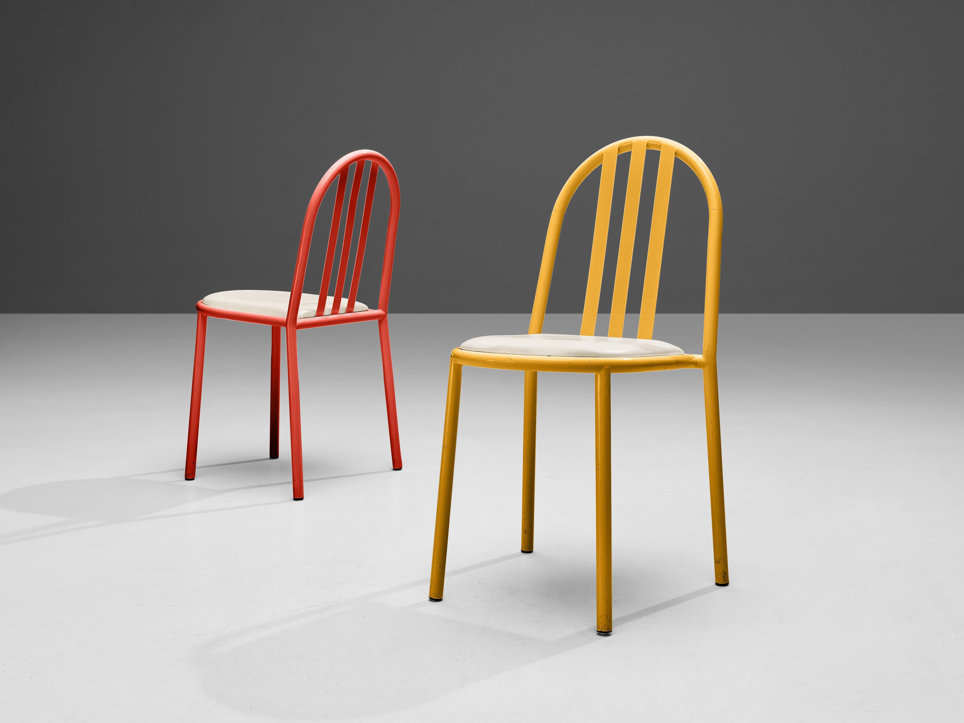 Robert Mallet-Stevens Dining Chairs Model '222' in Colourful Metal In Good Condition For Sale In Waalwijk, NL