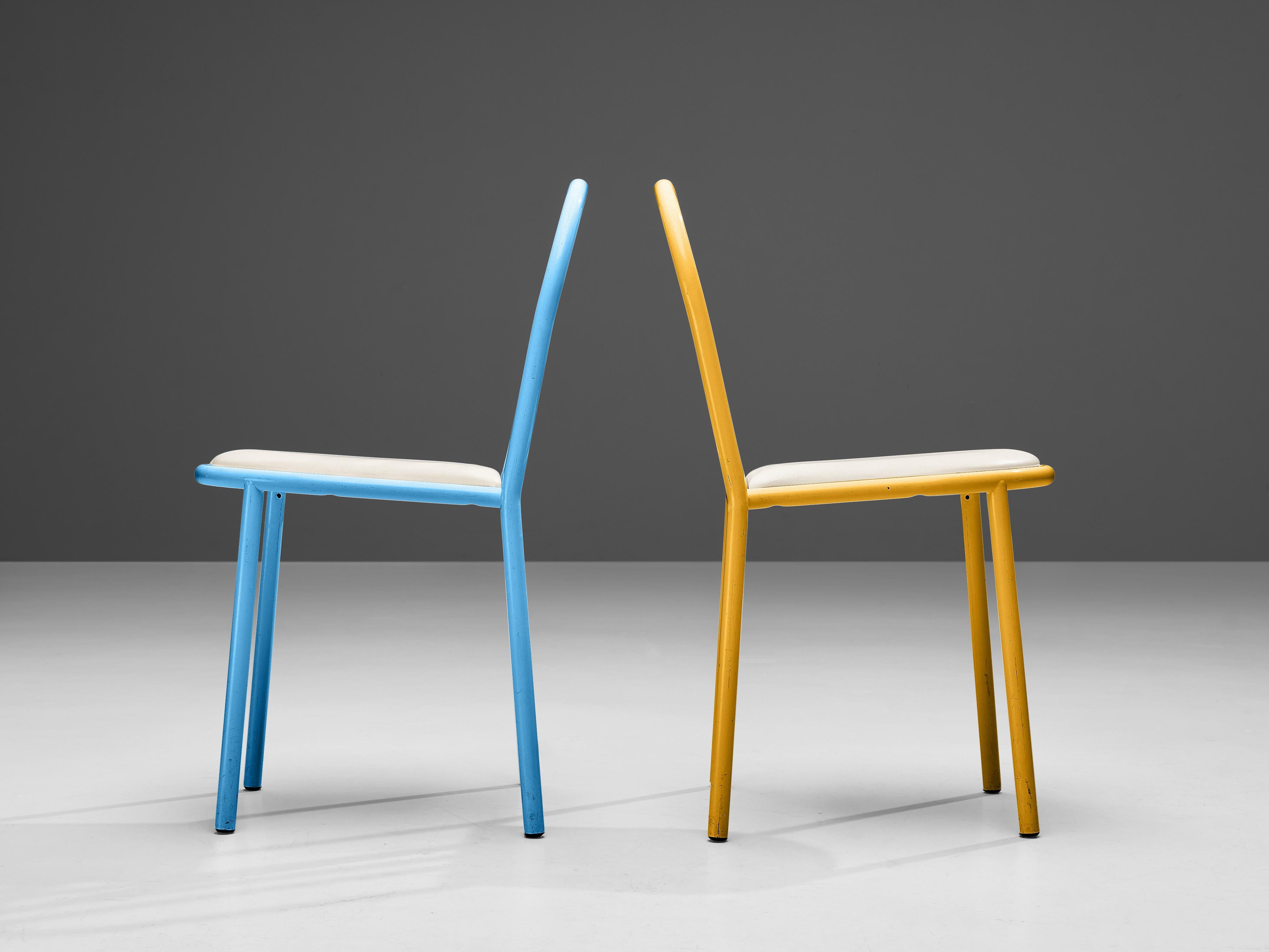 Mid-20th Century Robert Mallet-Stevens Dining Chairs in Colourful Metal For Sale