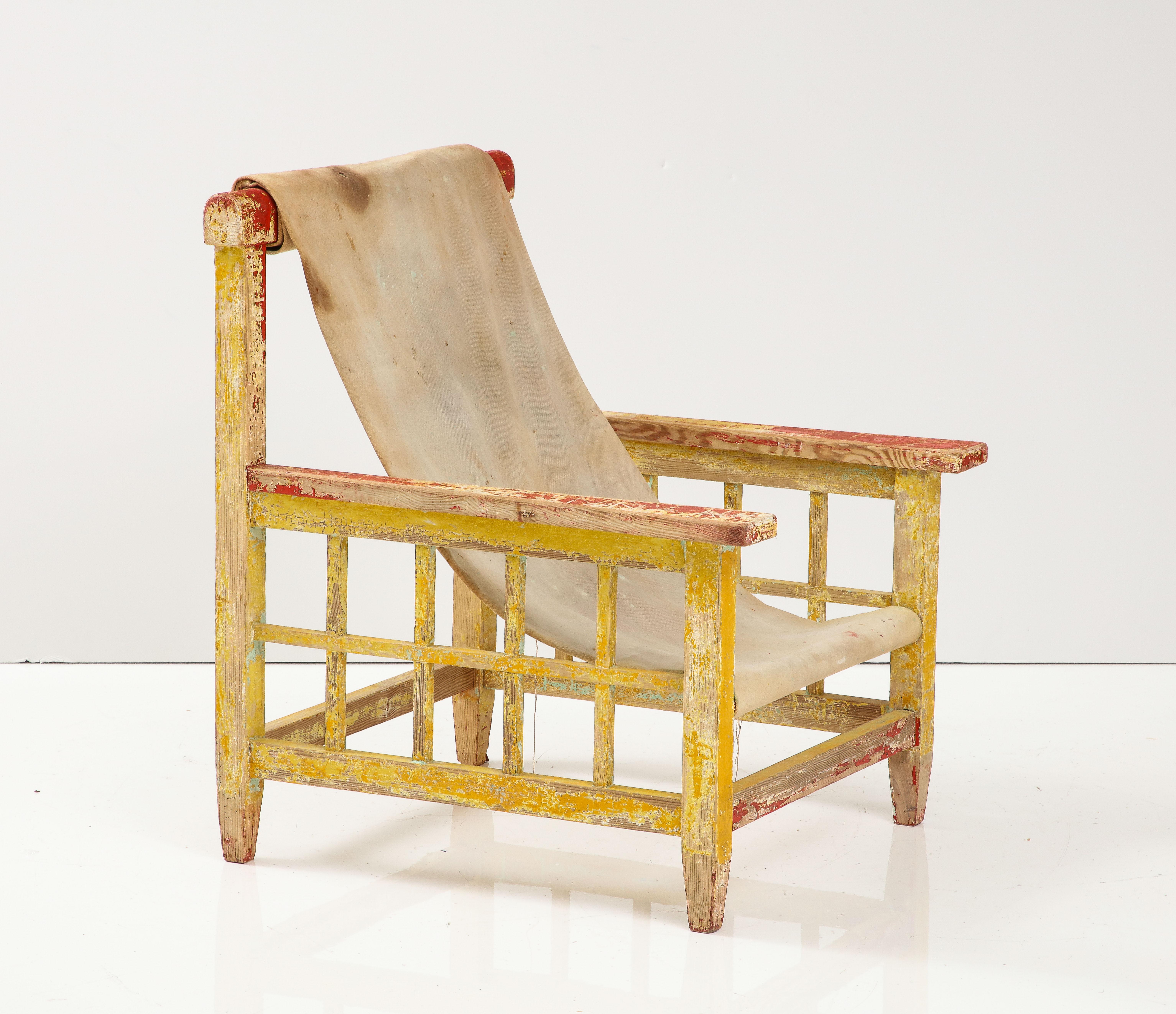 Robert Mallet Stevens, Hammock Chair, France, 1925, Original Canvas & Paint In Good Condition For Sale In Brooklyn, NY