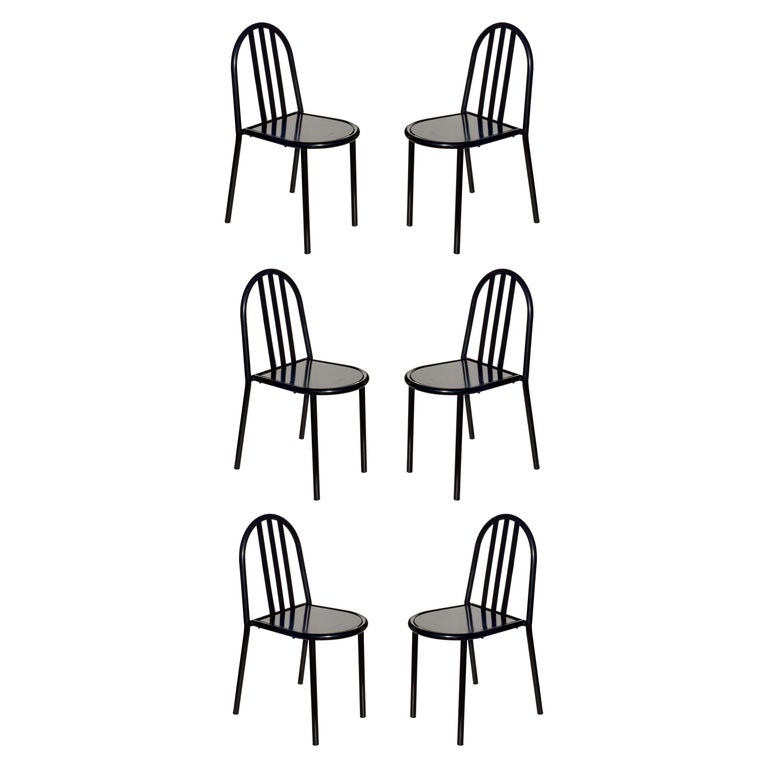 Robert Mallet Stevens No 222 Black Stackable Chair, Set of 6 For Sale