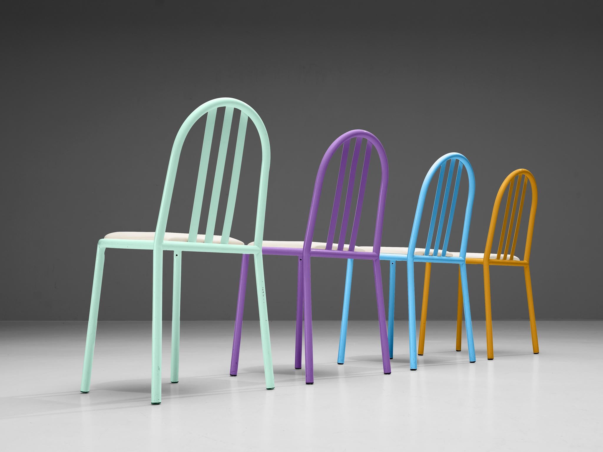 Robert Mallet-Stevens Ensemble de six chaises de salle à manger en métal coloré  en vente 3