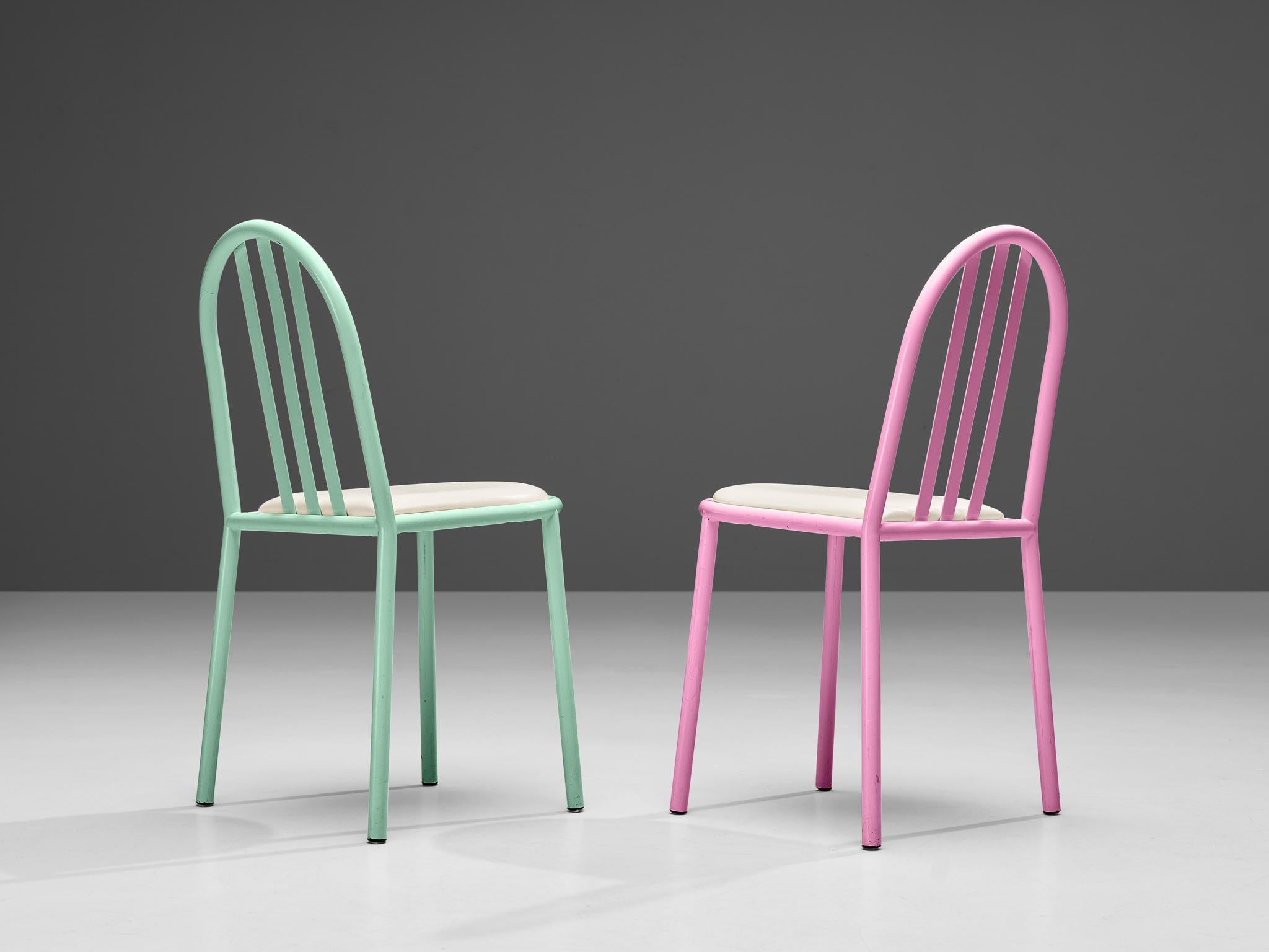 Robert Mallet-Stevens Set of Six Dining Chairs in Colourful Metal  In Good Condition For Sale In Waalwijk, NL