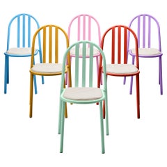 Used Robert Mallet-Stevens Set of Six Dining Chairs in Colourful Metal 