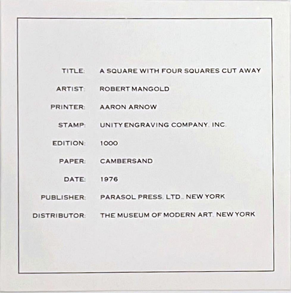 A Square with Four Squares Cut Away, rubber stamp print on Cambersand paper #917 - Minimalist Print by Robert Mangold
