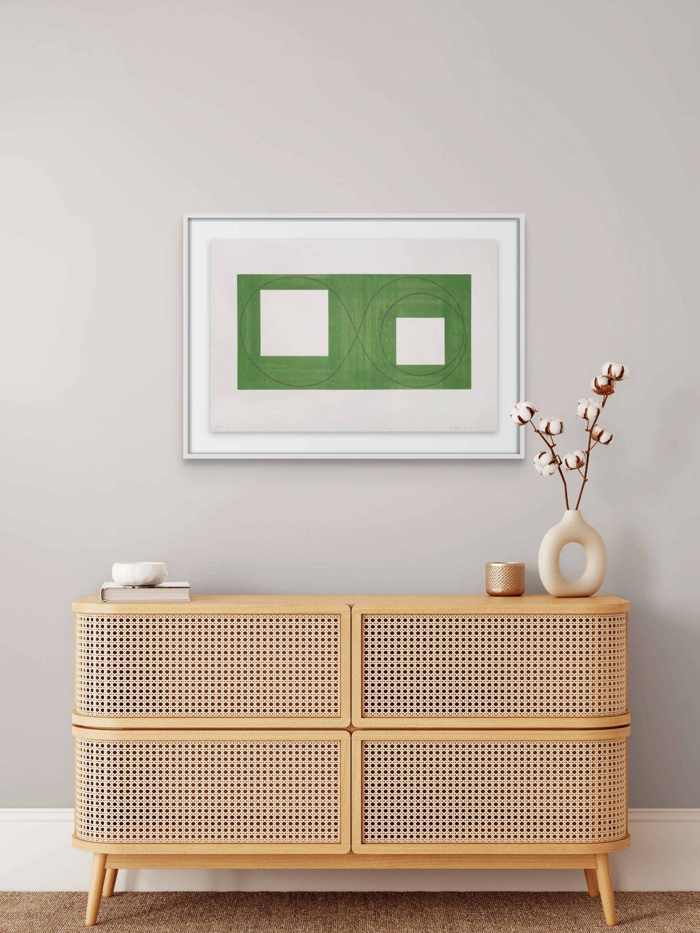 Offene Quadrate in einem grünen Bereich – Print von Robert Mangold