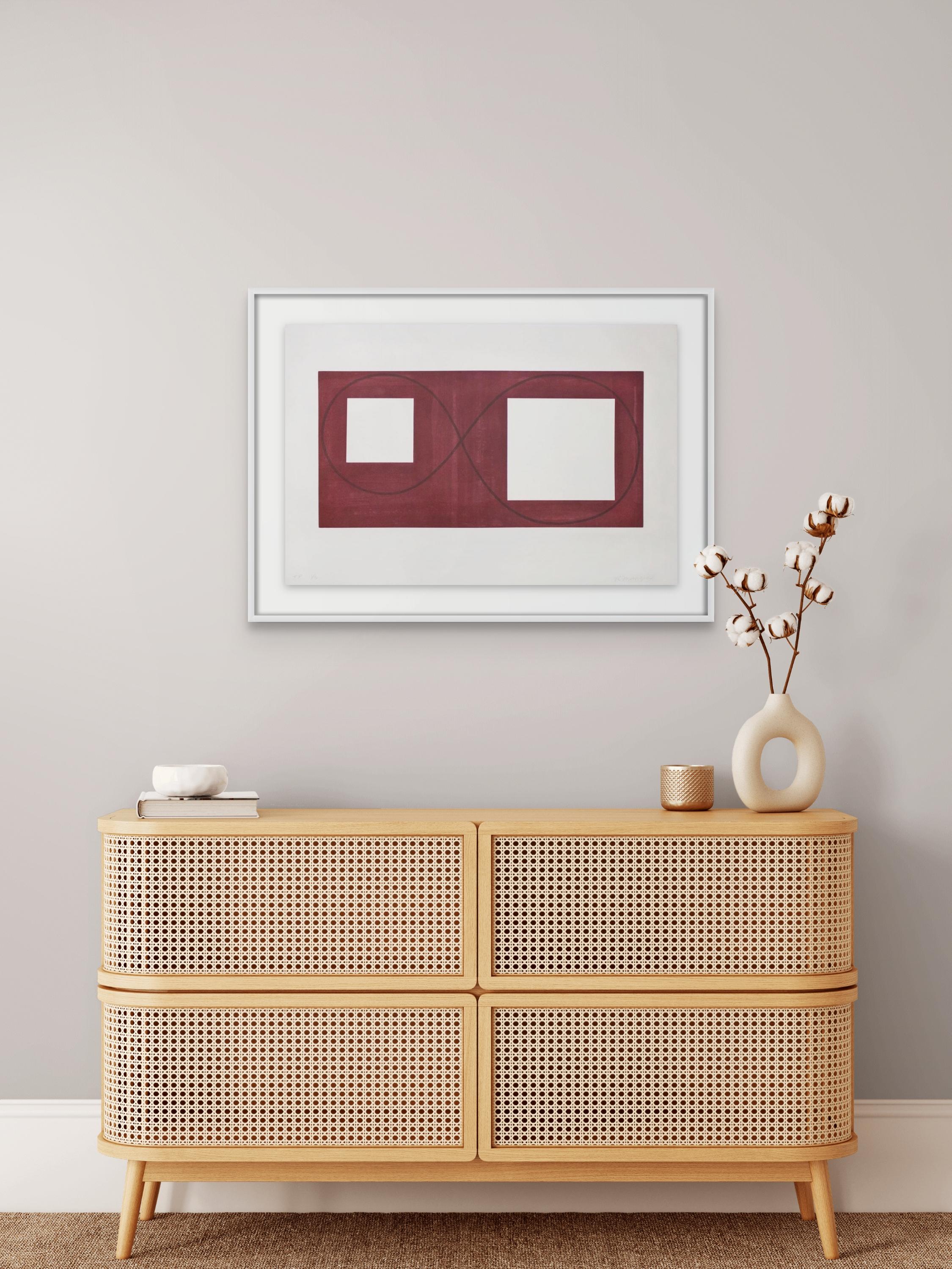 Two Open Squares Within a Red Area - Print by Robert Mangold