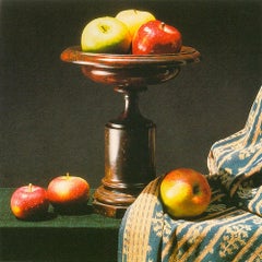 Apples and Urn Offset Print, Framed Still Life, Circa 1994, Excellent