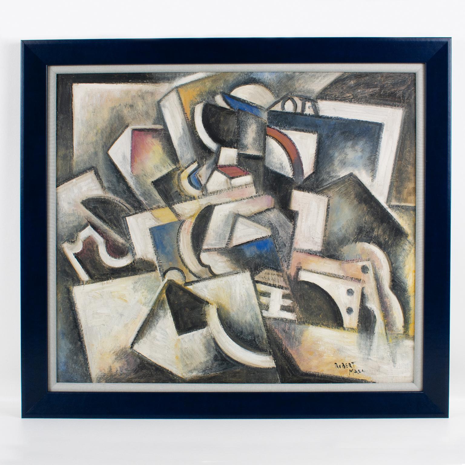 Abstract Cubist Oil on Board Painting by Robert Marc 9