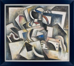 Abstract Cubist Oil on Board Painting by Robert Marc